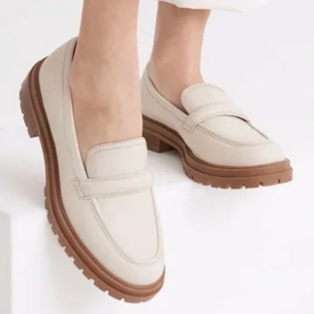 Madewell Bradley Lugsole Leather Loafers Cream Chunky Sole Slip On Shoes 10.5